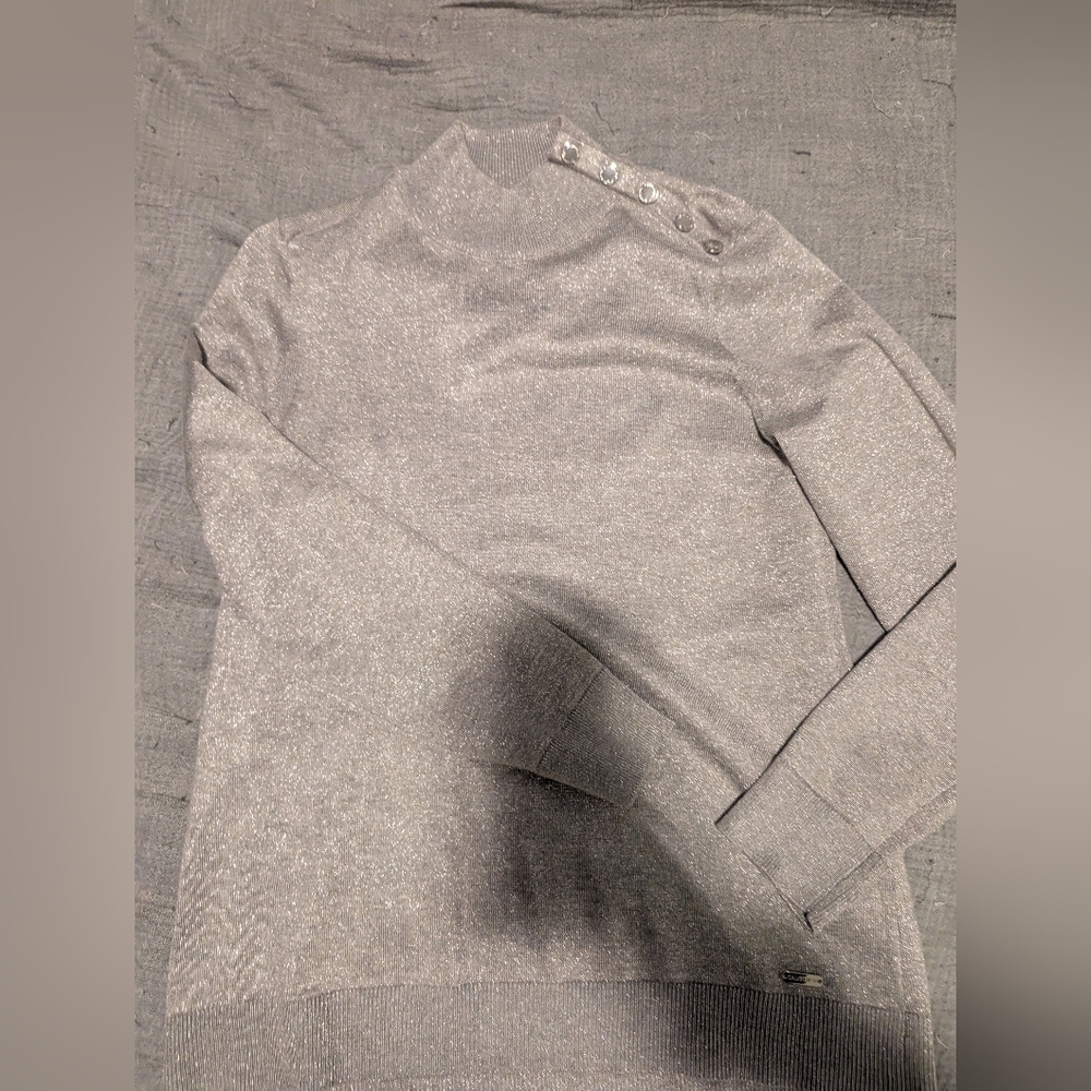 Women's Gray Sweater with Silver Button Detail